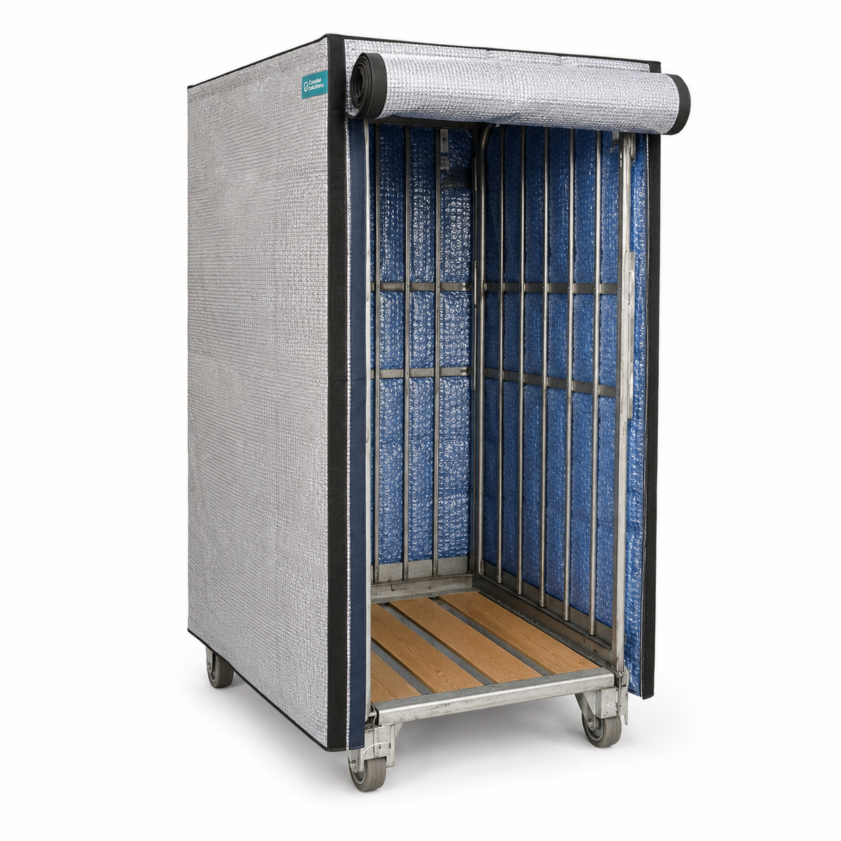 copertura termica per pallet riutilizzabile per roll container 85 x 70 x 155 cm con porta ribaltabile